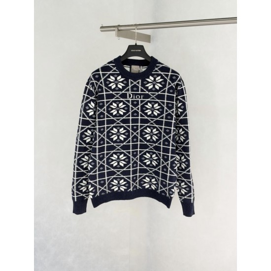 ディオール FW26 スキー カプセル カナージュ スノーフレーク ジャカード クルーネック ニット セーター ネイビー メンズ レディース
