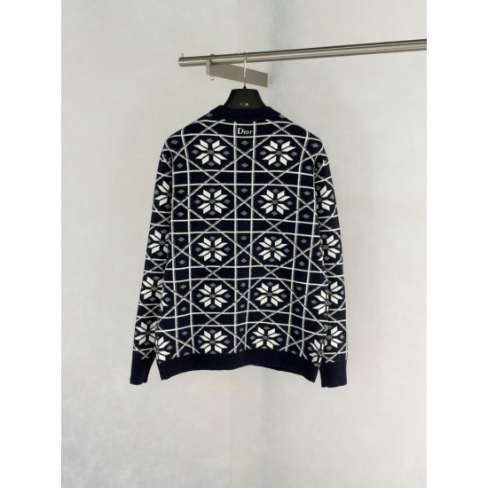 ディオール FW26 スキー カプセル カナージュ スノーフレーク ジャカード クルーネック ニット セーター ネイビー メンズ レディース