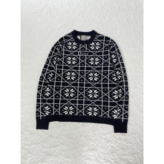 ディオール FW26 スキー カプセル カナージュ スノーフレーク ジャカード クルーネック ニット セーター ネイビー メンズ レディース