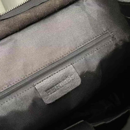 エルメス メンズ 馬車ロゴエンボス 本革 フラップ ダブルバックル バックパック リュックサック ブラック 男女兼用