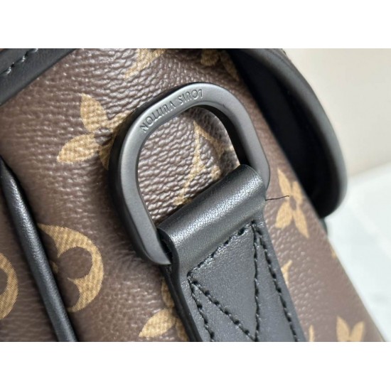 ルイ・ヴィトン メンズ LV トレイル・メッセンジャー モノグラム・マカサー 本革 フラップ 2WAY ショルダーバッグ M46972 男女兼用