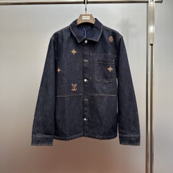 ルイ・ヴィトン モノグラム刺しゅう インディゴデニム ターンカラー ジャケット カバーオール インディゴ メンズ レディース