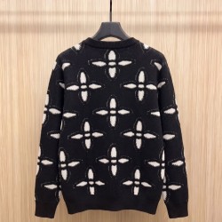 ルイ・ヴィトン モノグラム・フラワー 総柄 ジャカード クルーネック ニットセーター レッド メンズ レディース
