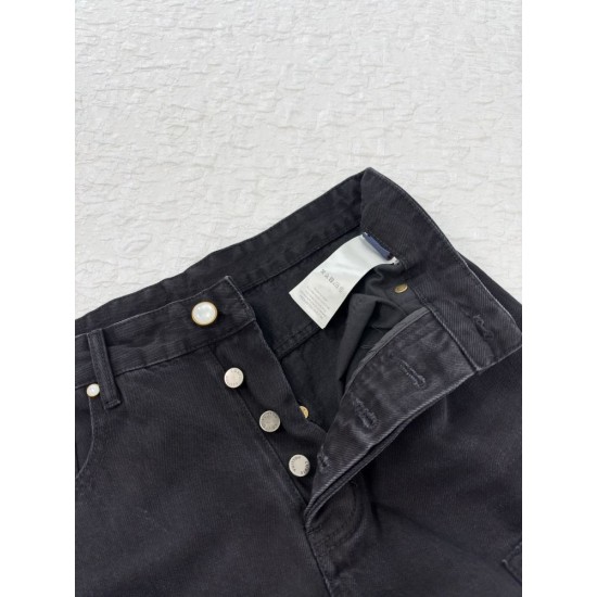 ルイ・ヴィトン SS26 ロゴ刺繍 ブラックウォッシュ ペインター カーゴデニムパンツ ワークパンツ ブラック メンズ レディース