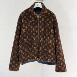 ルイ・ヴィトン SS26 Monogram リバーシブル フリースジャケット ボアブルゾン ブラウン×ネイビー メンズ レディース