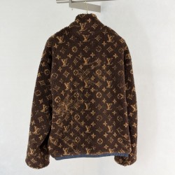ルイ・ヴィトン SS26 Monogram リバーシブル フリースジャケット ボアブルゾン ブラウン×ネイビー メンズ レディース