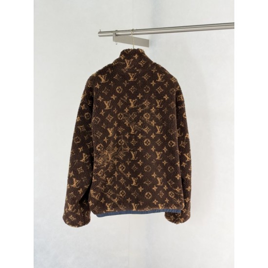 ルイ・ヴィトン SS26 Monogram リバーシブル フリースジャケット ボアブルゾン ブラウン×ネイビー メンズ レディース