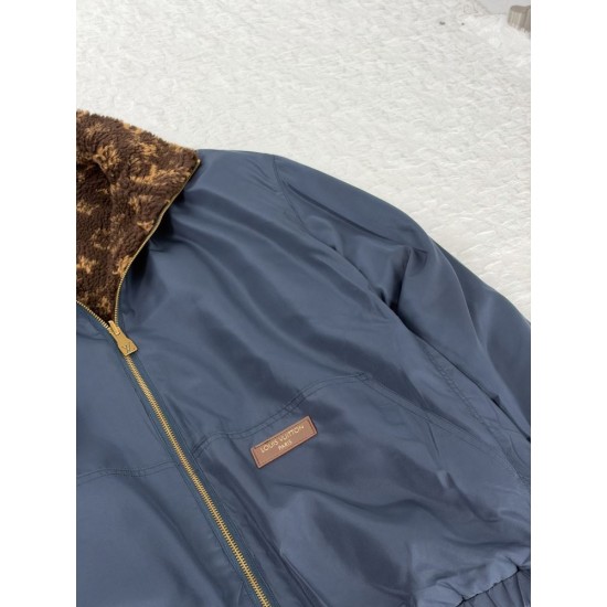 ルイ・ヴィトン SS26 Monogram リバーシブル フリースジャケット ボアブルゾン ブラウン×ネイビー メンズ レディース