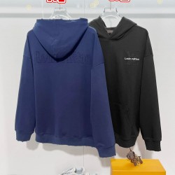 ルイ・ヴィトン 2026FW 450g 重工ウォッシュ ダメージ加工 前後ロゴ刺繍 プルオーバーフーディ パーカー ブルー ブラック メンズ レディース