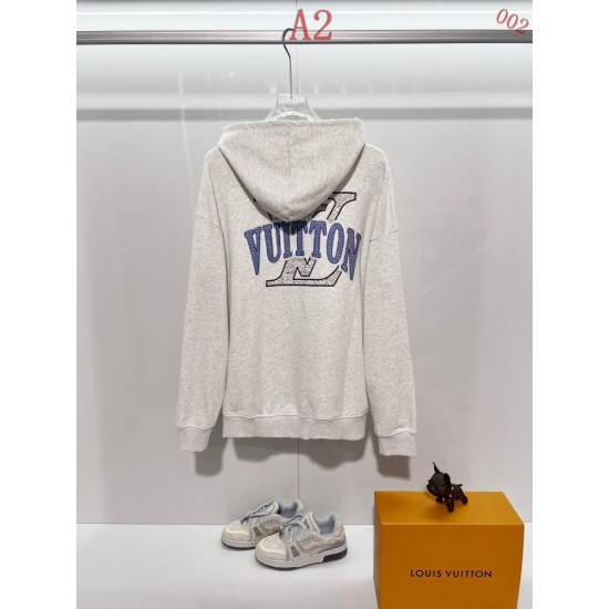 ルイ・ヴィトン 2026FW 450g 重工ウォッシュ ダメージ加工 前後万針ロゴ刺繍 プルオーバーフーディ パーカー グレー ブラック メンズ レディース