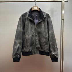 ルイ・ヴィトン ヴィンテージ加工 スタンドカラー レザーライク ブルゾン フェイクレザージャケット チャコールグレー メンズ レディース