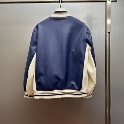 ルイ・ヴィトン ヴィンテージカラーブロック 立領スポーツレザージャケット フェイクレザー 切替ブルゾン ネイビー メンズ レディース