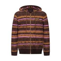 ルイ・ヴィトン 26FW レザーパッチ ボーダー ブークレニット ジップアップフーディ 棕粉 连帽拉链开衫 メンズ レディース