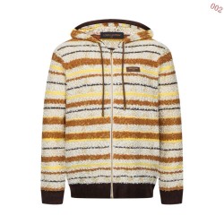 ルイ・ヴィトン 26FW レザーパッチ ボーダー ブークレニット ジップアップフーディ 黄棕 连帽拉链开衫 メンズ レディース