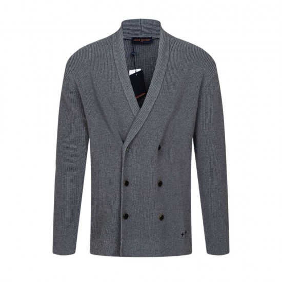 ルイ・ヴィトン 26FW ダブルブレスト ショールカラー ニットカーディガン グレー メンズ レディース
