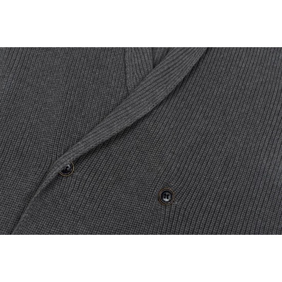 ルイ・ヴィトン 26FW ダブルブレスト ショールカラー ニットカーディガン グレー メンズ レディース