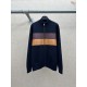 ルイ・ヴィトン FW26 レザーパッチワーク スタンドカラー ジップアップ ニットブルゾン ダークネイビー メンズ レディース