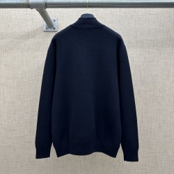 ルイ・ヴィトン FW26 レザーパッチワーク スタンドカラー ジップアップ ニットブルゾン ダークネイビー メンズ レディース