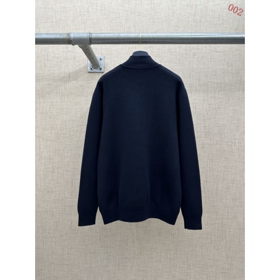 ルイ・ヴィトン FW26 レザーパッチワーク スタンドカラー ジップアップ ニットブルゾン ダークネイビー メンズ レディース