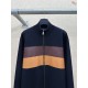 ルイ・ヴィトン FW26 レザーパッチワーク スタンドカラー ジップアップ ニットブルゾン ダークネイビー メンズ レディース