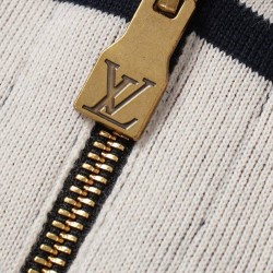 ルイ・ヴィトン 26FW リバーシブル モノグラム刺しゅう バイカラーボーダー スタンドカラー ジップアップ ニットブルゾン ネイビー×レッド メンズ レディース