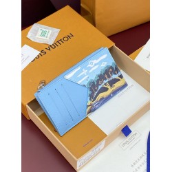 ルイヴィトン メンズ タイガ レザー モノグラム 風景プリント コイン カード ホルダー フラグメントケース 小銭入れ ブルー M3A083