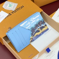 ルイヴィトン メンズ タイガ レザー モノグラム 風景プリント コイン カード ホルダー フラグメントケース 小銭入れ ブルー M3A083