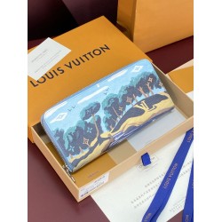 ルイヴィトン メンズ レディース モノグラム 風景プリント ジッピー ウォレット ラウンドファスナー 長財布 クラッチバッグ ブルー M29720