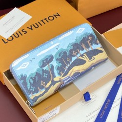 ルイヴィトン メンズ レディース モノグラム 風景プリント ジッピー ウォレット ラウンドファスナー 長財布 クラッチバッグ ブルー M29720