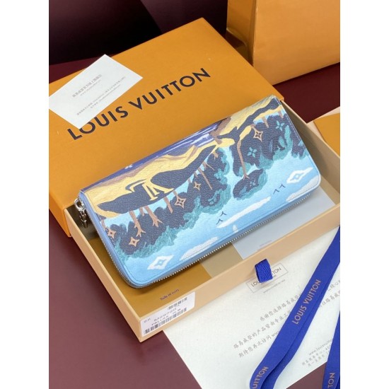 ルイヴィトン メンズ レディース モノグラム 風景プリント ジッピー ウォレット ラウンドファスナー 長財布 クラッチバッグ ブルー M29720