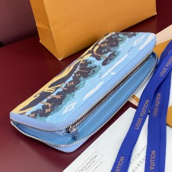 ルイヴィトン メンズ レディース モノグラム 風景プリント ジッピー ウォレット ラウンドファスナー 長財布 クラッチバッグ ブルー M29720