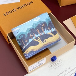 ルイヴィトン メンズ モノグラム 風景プリント ポルトフォイユ スレンダー 二つ折り財布 コンパクト財布 ブルー M29742