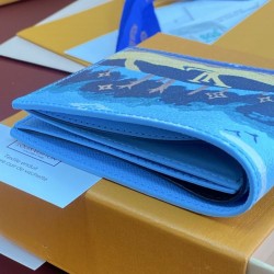 ルイヴィトン メンズ モノグラム 風景プリント ポルトフォイユ スレンダー 二つ折り財布 コンパクト財布 ブルー M29742