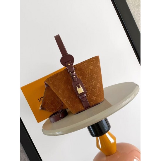 ルイヴィトン レディース スエード モノグラム オール イン BB パドロック付き 2WAY バケットバッグ ハンドバッグ キャメル M29834