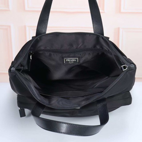 プラダ メンズ Re-Nylon サフィアーノレザー トライアングルロゴ 縦型 トートバッグ ビジネスバッグ ブラック 175代工 男女兼用
