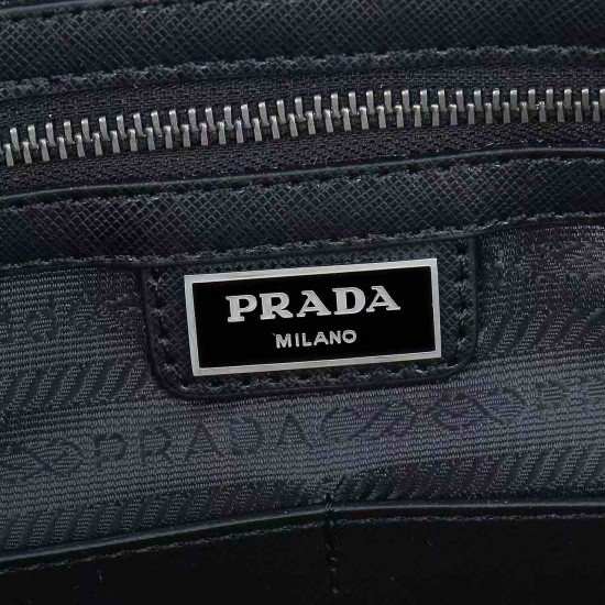 プラダ メンズ Re-Nylon サフィアーノレザー トライアングルロゴ 横型 2WAY ブリーフケース ビジネスバッグ ブラック 175代工 男女兼用