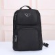 プラダ メンズ Re-Nylon サフィアーノレザー ダブルポケット トライアングルロゴ スリング バックパック ボディバッグ ブラック 175代工 男女兼用