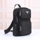 プラダ メンズ Re-Nylon サフィアーノレザー ダブルポケット トライアングルロゴ スリング バックパック ボディバッグ ブラック 175代工 男女兼用