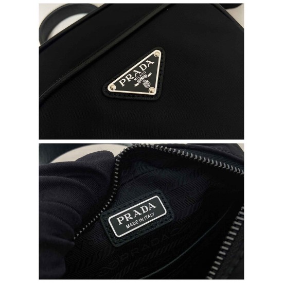 プラダ メンズ Re-Nylon サフィアーノレザー トライアングルロゴ 縦型 2WAY ミニショルダーバッグ スマホショルダー ブラック 2VH211 男女兼用