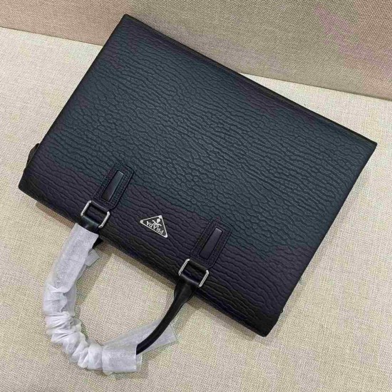 プラダ メンズ ウェーブ型押しレザー 本革 ダイヤルロック 2WAY ブリーフケース ビジネスバッグ 書類かばん ブラック 男女兼用