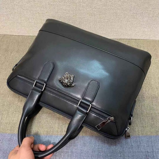 ヴェルサーチェ メンズ ラ メドゥーサ スムースカーフレザー 本革 フロントジップ 2WAY ブリーフケース ビジネスバッグ 書類かばん ブラック 男女兼用
