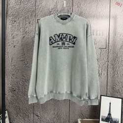 AMIRI 2026秋冬新作 スノーウォッシュ カレッジロゴ クルーネックスウェットシャツ トレーナー 男女兼用 メンズ レディース