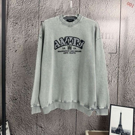 AMIRI 2026秋冬新作 スノーウォッシュ カレッジロゴ クルーネックスウェットシャツ トレーナー 男女兼用 メンズ レディース