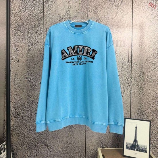 AMIRI 2026秋冬新作 スノーウォッシュ カレッジロゴ クルーネックスウェットシャツ 天蓝色 男女兼用 メンズ レディース
