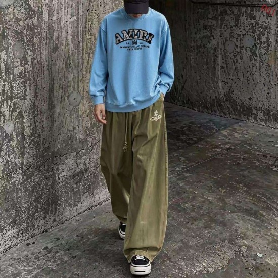 AMIRI 2026秋冬新作 スノーウォッシュ カレッジロゴ クルーネックスウェットシャツ 天蓝色 男女兼用 メンズ レディース