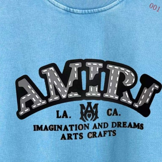 AMIRI 2026秋冬新作 スノーウォッシュ カレッジロゴ クルーネックスウェットシャツ 天蓝色 男女兼用 メンズ レディース