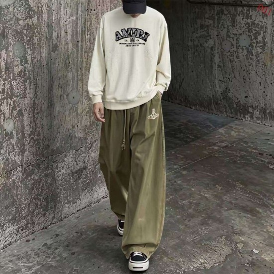 AMIRI 2026秋冬新作 スノーウォッシュ カレッジロゴ クルーネックスウェットシャツ 杏色 男女兼用 メンズ レディース