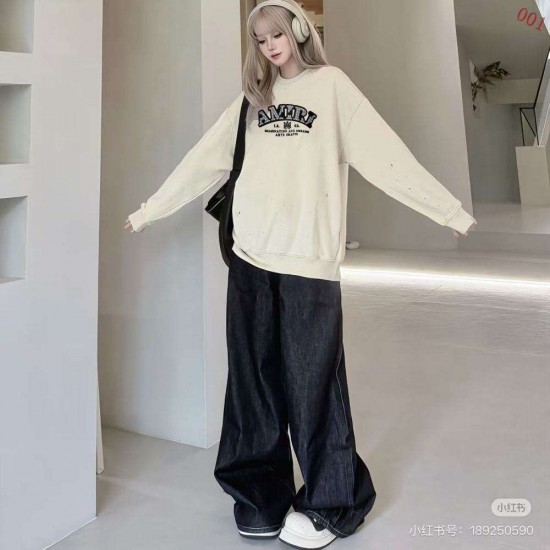 AMIRI 2026秋冬新作 スノーウォッシュ カレッジロゴ クルーネックスウェットシャツ 杏色 男女兼用 メンズ レディース