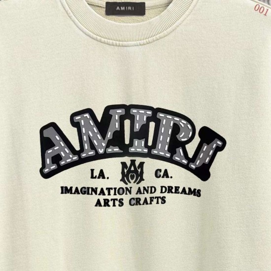 AMIRI 2026秋冬新作 スノーウォッシュ カレッジロゴ クルーネックスウェットシャツ 杏色 男女兼用 メンズ レディース