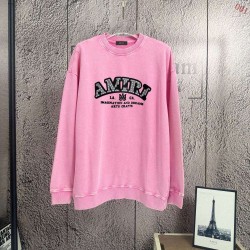AMIRI 2026秋冬新作 スノーウォッシュ カレッジロゴ クルーネックスウェットシャツ 粉色 男女兼用 メンズ レディース